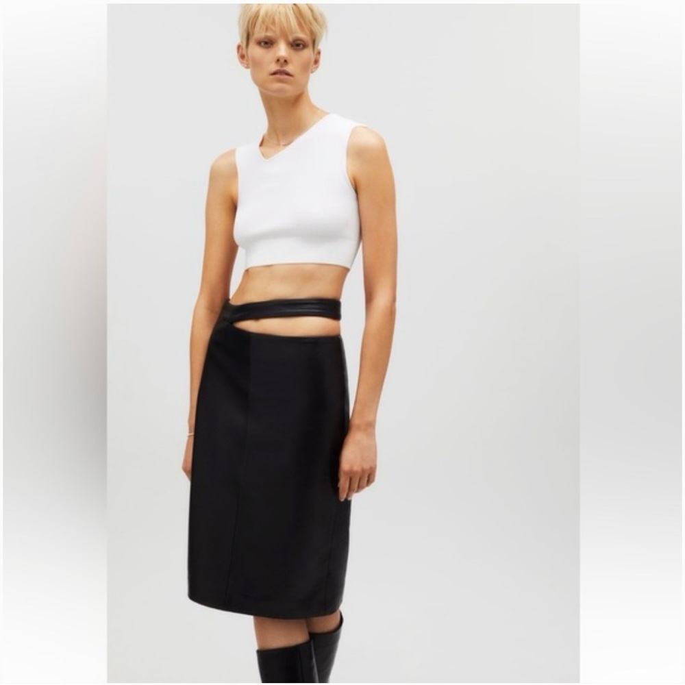 Kaia x Zara Black Leather Cut Out Waist Skirt Size Small